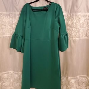 Emerald Flare Sleeve Scuba Dress